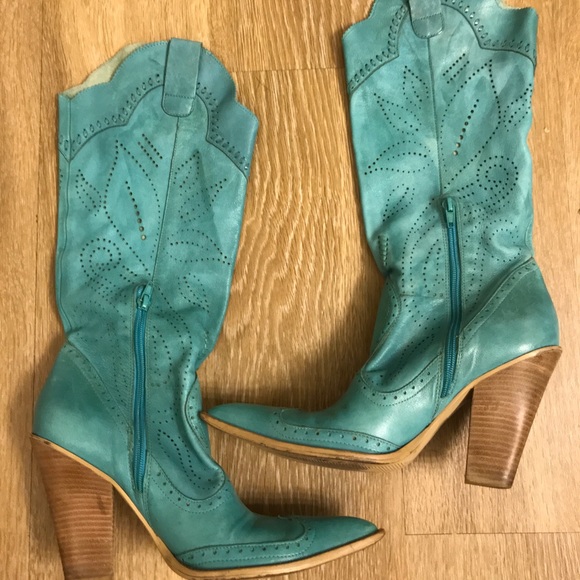 Turquoise Western Leather Boots - Picture 1 of 2